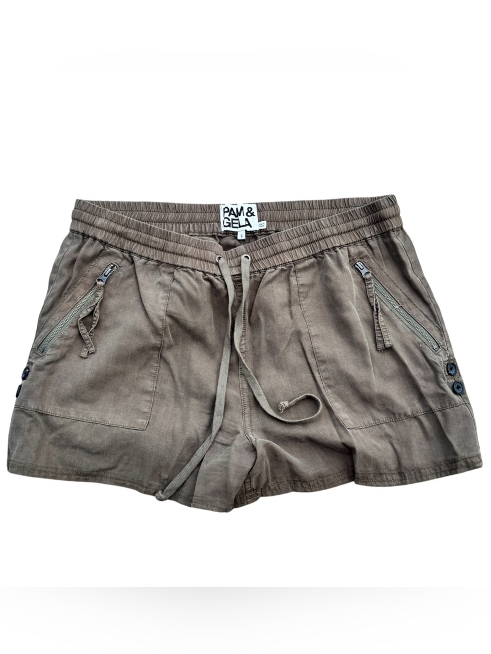 Pam & Gela Women’s Olive Green Drawstring Shorts, Size Small, Lightweight Shorts
